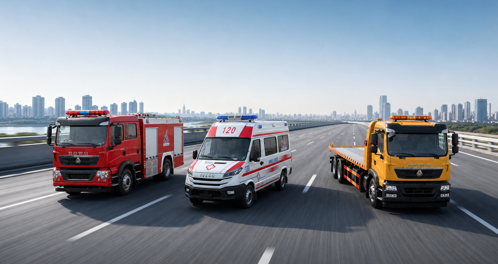 Special trucks moving on a city road