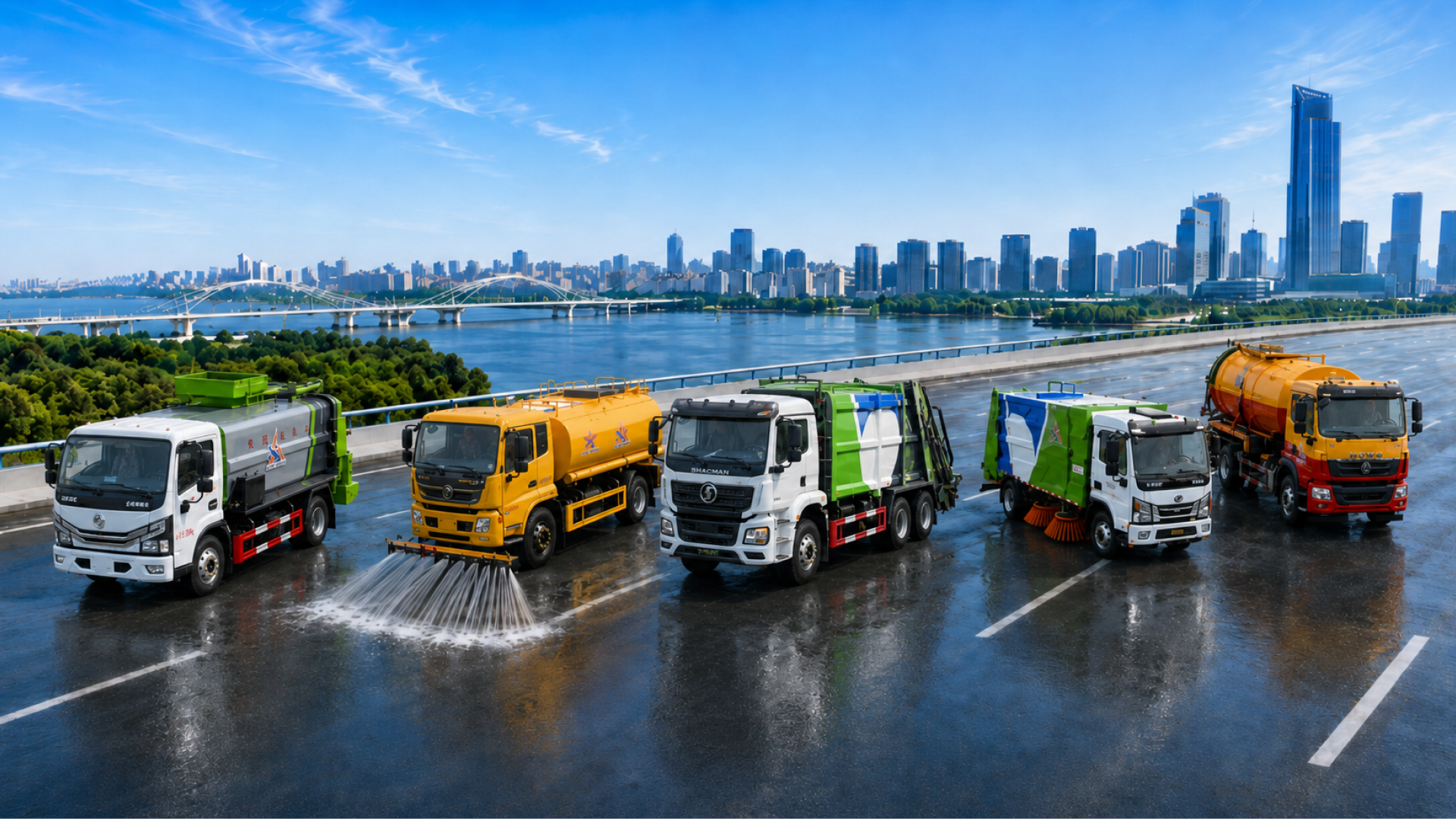 Special trucks moving on a city road